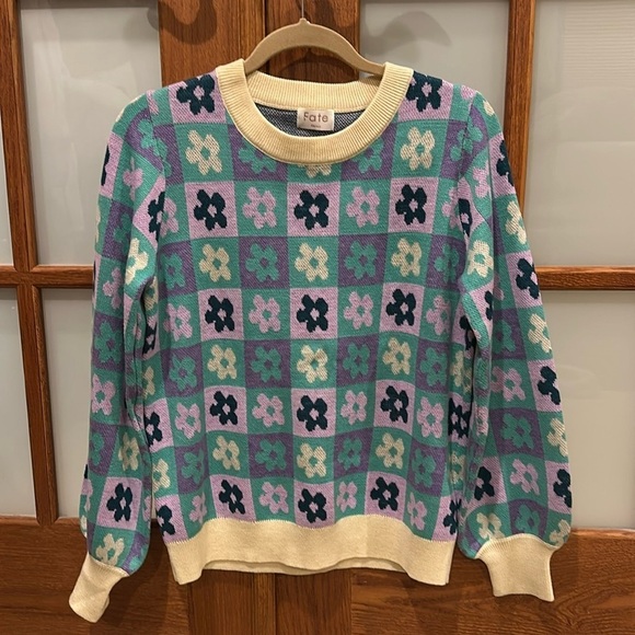 Fate Sweaters - Fate purple and green flower checker sweater in excellent condition!​​​​
